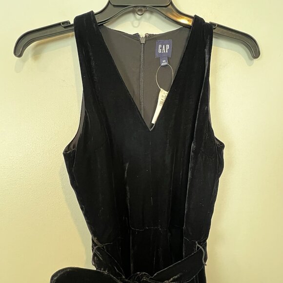 Gap Black Velvet Jumpsuit Size XS V-neck Belted Waist Wide Leg NWT $118 - Picture 4 of 13